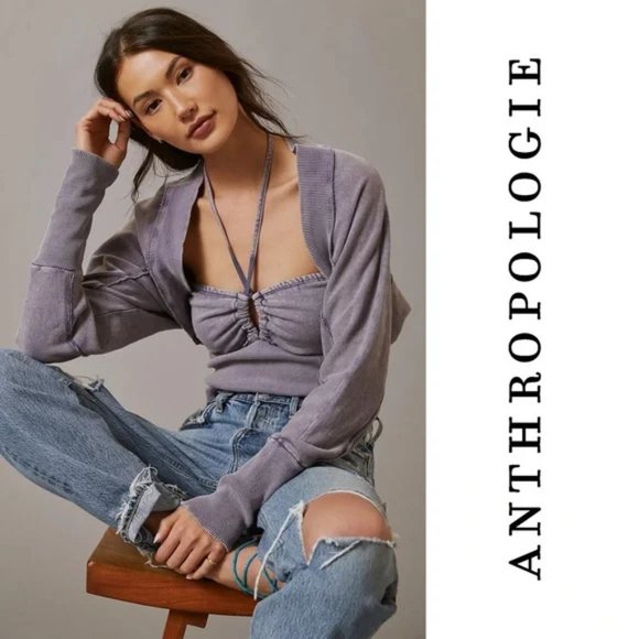 size small or medium Pilcro Cropped Cotton Shrug grayish-lavender - Picture 6 of 8